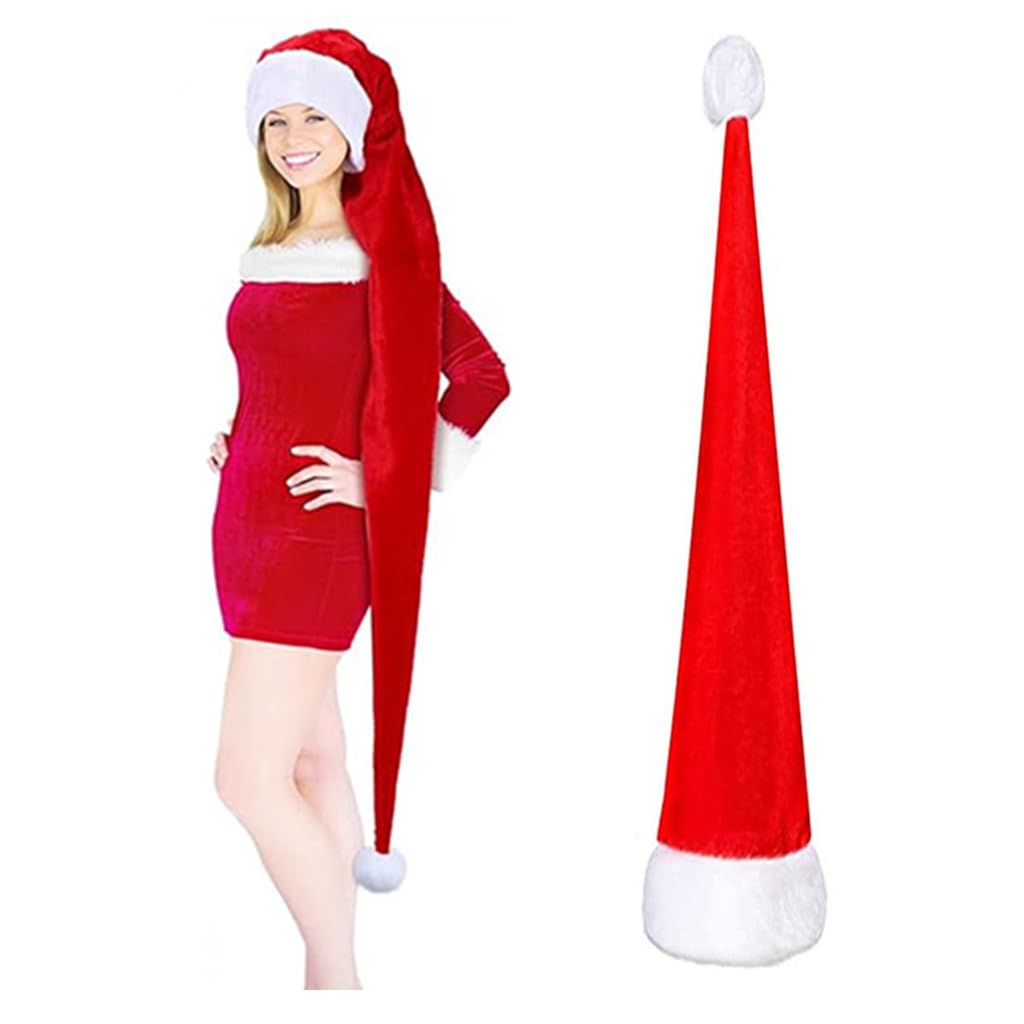 ALIMITOPIA 5 Feet Long Christmas Santa Hat,Overlength Plush Christmas Santa Claus Xmas Long-tail Cap Hat(One Size Fits All,Red)