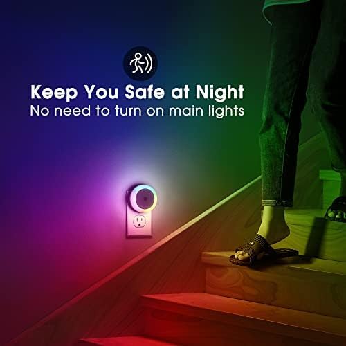 Night Light for Kids, Dynamic RGB Night Lights Color Changing, Nightlight with Light Sensors, Kids Night Lights for Bedroom, Plug in Nightlight for Boys, Girl Night Light, 2 Pack