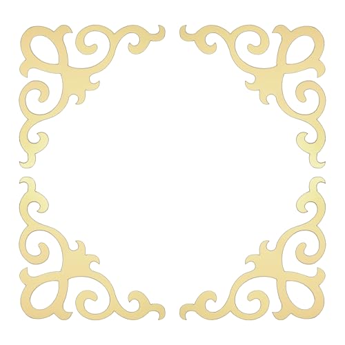 uxcell 4 Pcs Self-Adhesive Wall Sticker Mirror Decals, Acrylic Hollow Mirror Tiles Sticker Applique Corner Hollow Stickers for Home Room Background Decoration, Light Gold (10x10cm)