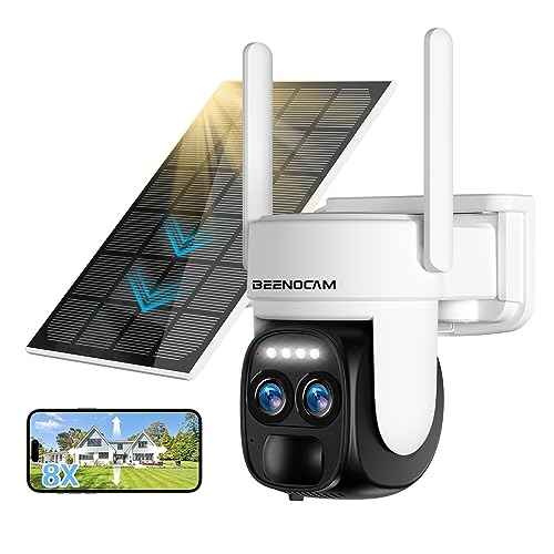 [ 8X Zoom ] 4K 5Dbi Security Cameras Wireless Outdoor, Battery Powered Solar Security Camera Outdoor 360¡Æ PTZ WiFi Camera with Spotlight Siren, Motion Detection,Color Night Vision,2.4/5GHz,Alexa