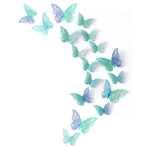 3D Blue Teal Butterfly Decorations Stickers,Butterfies Wall Art Wedding Decor Removable Wall Murals Decals for Living Room Babys Bedroom Birthday Party Butterfly Decoration Nursery Art Decor (48 Pcs)