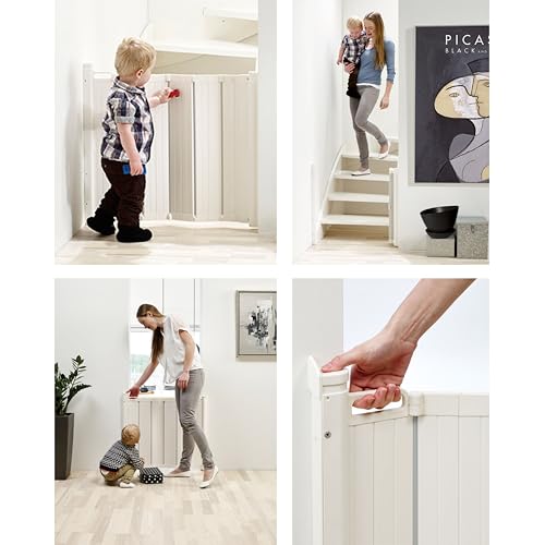 BabyDan - Guard Me Auto Retractable Stair Gate, 55-89 cm width, One-Hand Operation Safety Gate, Child and Pet Gate, White, Made in Denmark
