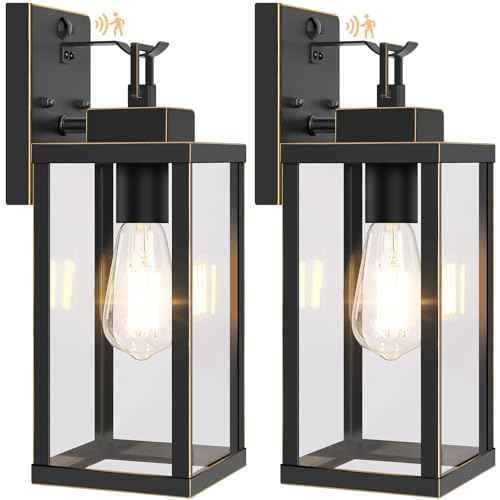 BesLowe 14¡± Upgraded Motion Sensor Outdoor Wall Lights, Dusk to Dawn Porch Lights Outdoor Wall Sconces, 3 Lighting Modes Exterior Lighting Fixtures with Hooks, Bronze Outside Lights for House, 2-Pack