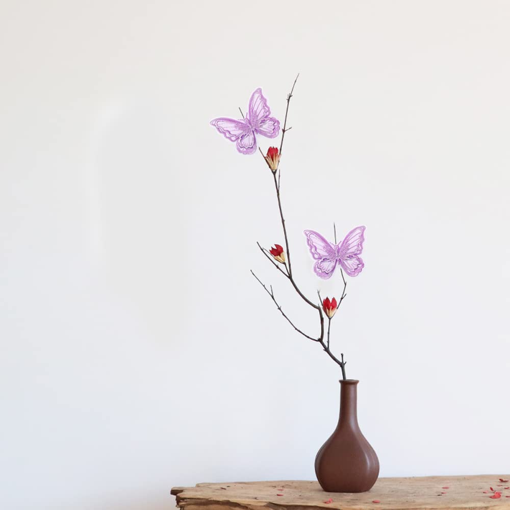 Butterfly Hair Clips Penta Angel 6Pcs Lace Embroidery Flower Butterfly Hair Bow Pins Wedding Hair Accessories for Women Halloween Christmas Party Decor (Light Purple)