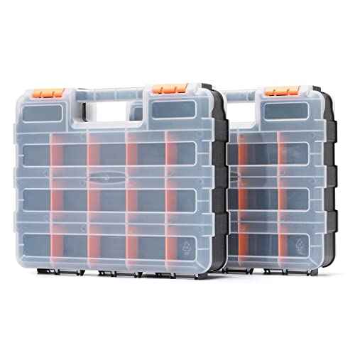Mayouko Double Side Tools Organizer, Customizable Removable Plastic Dividers, Hardware Box Storage, Excellent for Screws,Nuts,Small Parts, 34-Compartment,2 PCS Set,12.6"L x 10.6"W x 3.2"H
