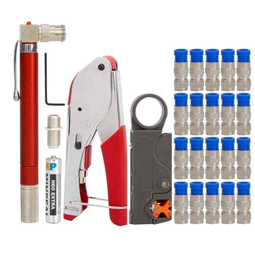 Coaxial Cable Crimper Kit - 20PCS rg6 F Connectors, Coax Cable Tester & Crimper, rg6 rg59 Compression Tool, Coax Toner & Wire Stripper