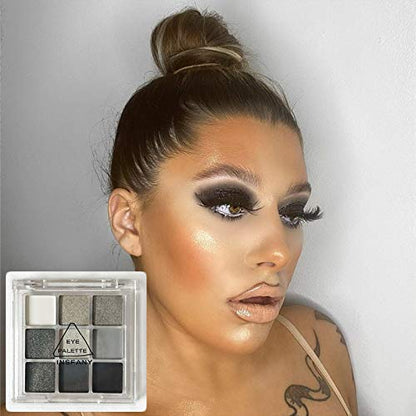 MAEPEOR 9 Colors Eyeshadow Palette Smoky Black Matte Glitter Eyeshadow Longlasting Waterproof Smoky Eye Shadow for Girls and Women (Set 1, Smoky Black)