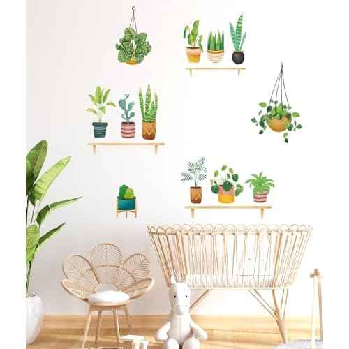 Generic Green Potted Plants Window Clings Wall Decals Peel and Stick Plants Wall Decal Stickers for Bedroom Living Room Wall Stickers Nursery Office Apartment Wall Decor 481