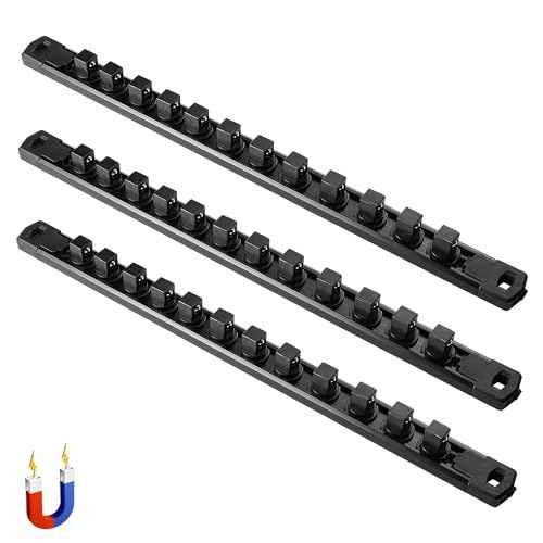 ALOANES 3-Piece Magnetic Socket Organizer, Heavy Duty Aluminum Socket Rails Organizer, 360¡Æ Swivel Clips Socket Holder Kit for Tool Box, 1/2-Inch Socket Holder x 36 Clips (Black)