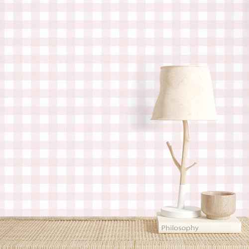 Cohoo Home Pink Plaid Peel and Stick Wallpaper Boho Plaid Contact Paper for Cabinets Pink Checkered Geinham Contact Paper Self Adhesive Removable Wallpaper Bathroom Nursery Waterproof 17.3inW 591inL