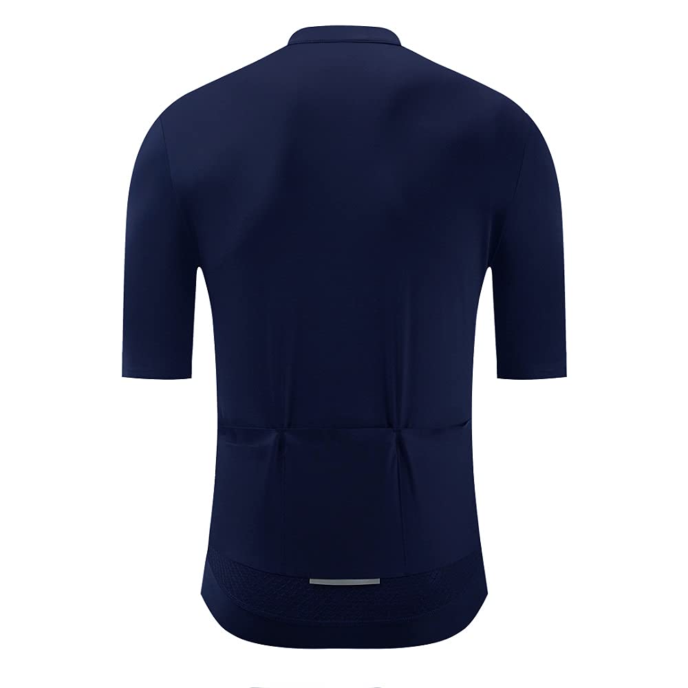 YKYWBIKE Pro Cycling Jersey Men Aero Bike Jersey Short Sleeve Road Bike Shirt Wicking Breathable Quick Dry 4 Pocket Bicycle Biking Sun Protection Darkblue