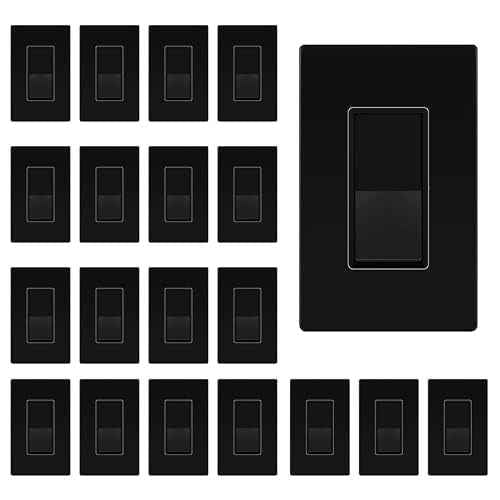 ENERLITES Matte Black Light Switch with Screwless Wall Plate, Decorator Paddle Rocker Wall Switch, Single Pole, Grounding Screw, Residential Grade, 15A 120V/277V, UL Listed, 91150-MBK20P (20 Pack)