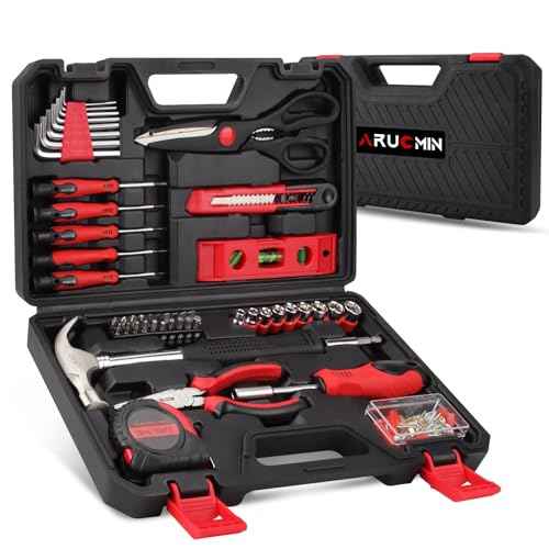 51-Piece Red Tool Set, Home Tool Kit with Toolbox Storage Case Home Repair Tool Kit with Drawer for Women