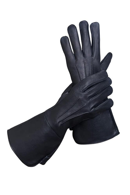 Generic Glamtron Medieval Renaissance Gloves Pure Lambskin Leather Cosplay Gauntlet Gloves Long Arm Cuff (X Large), Black