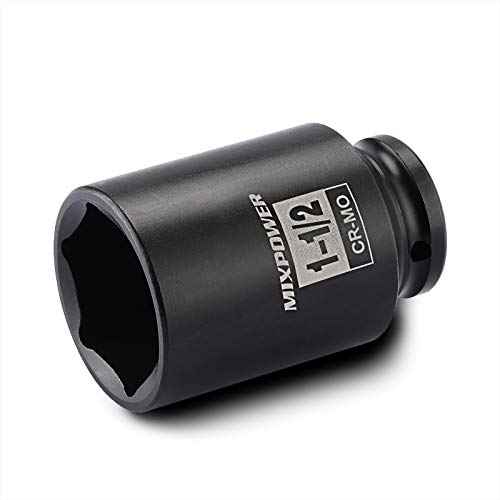 MIXPOWER 1/2 Inch Drive Deep Impact Socket 1-1/2 Inch SAE, CR-MO, 6PT,Axle Nut Impact Grade Socket for Easy Removal