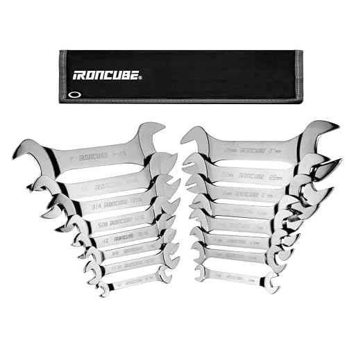 16-Piece Super-Thin Double Open End Wrench Set: 3mm Extra-Slim Profile for Tight Spaces ? Complete SAE & Metric Sizes ? Full Range Tool Kit for Car Repair, Garage & Home