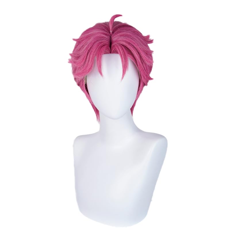 Pink Cosplay Wig for Men, Male Anime Style Wig Heat Resistant Synthetic Fiber for Cosplay Synthetic Hair Halloween Costume Party Hair