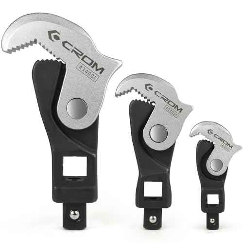 CROM Adjustable Crowfoot Wrench Set - Spring Loaded Wrench ? Male & Female Square Drives Work With Ratchet, Breaker Bar, Extension Bar (3 Piece Set (1/4", 3/8", 1/2"))