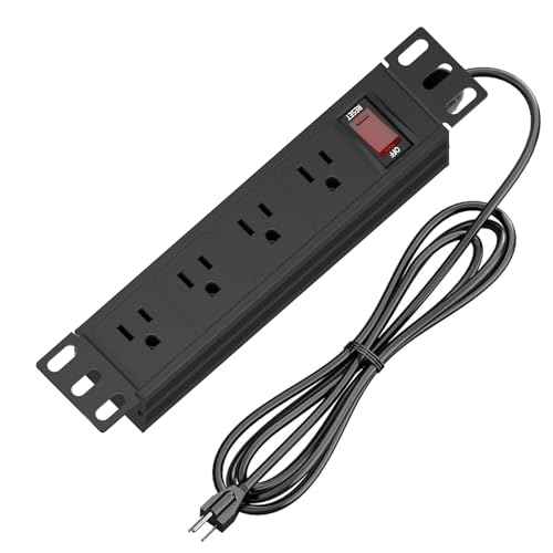 10" Rack PDU- 1U (4Outlets) 10-inch Mini Rack Power Distribution Unit with Protection (125V/15A 6ft Cable), Network Cabinet Rack Mount Power Strip (Wall, Desktop, or Server Rack Mountable)