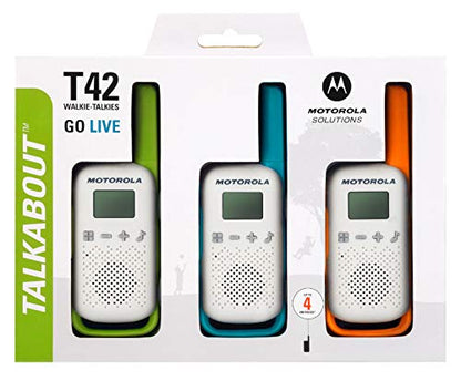 Motorola Moto T42 Talkabout PMR446 2-Way Walkie Talkie Portable Radio’s (One Pack of 3), Green, Blue and Orange