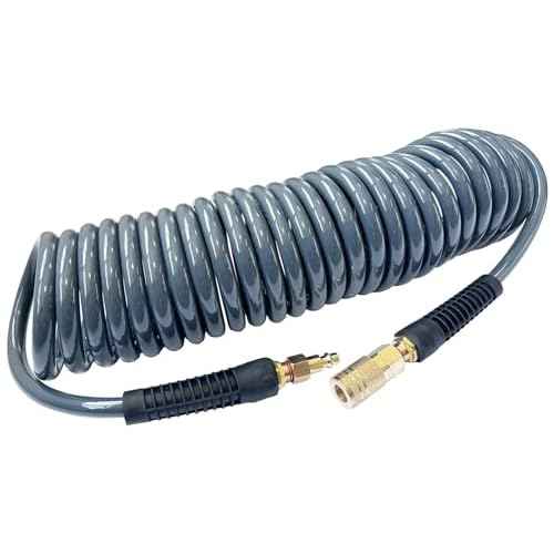 SANFU (PU) Polyurethane Recoil Air Hose 3/8¡±ID(9.1x 12.2mm) x 25ft, Flexible, Professional 145PSI with Reassembled Brass Quick Coupler and Plug, Grey(25')