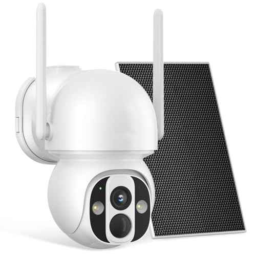 Solar Security Camera Outdoor Wireless WiFi Pro, 4MP Color Night Vision, AI/PIR Motion Detection, 360 PT, 2-Way Audio, IP66, 2.4/5GHz, SD/Cloud Storage, Works with Alexa, Mobile App & HomeBase
