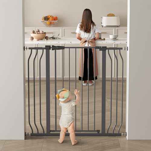 ELEVON Baby Gate for Stairs Doorways, Safety Pet Gate with Auto-Close/Hold-Open Features, Fits Openings 29.1¡± to 43.3¡±, 36¡± Tall, Easy Pressure Mounted Walk Through Baby Dog Gate, Graphite