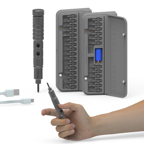 PKEY Mini Electric Screwdriver Set,Precision Electric Screwdriver£¬ Cordless with 28 Precision Magnetic Bits, 3 Gears Torque, Overload Protection, Repair Tool Set for Phone Camera Laptop Watch