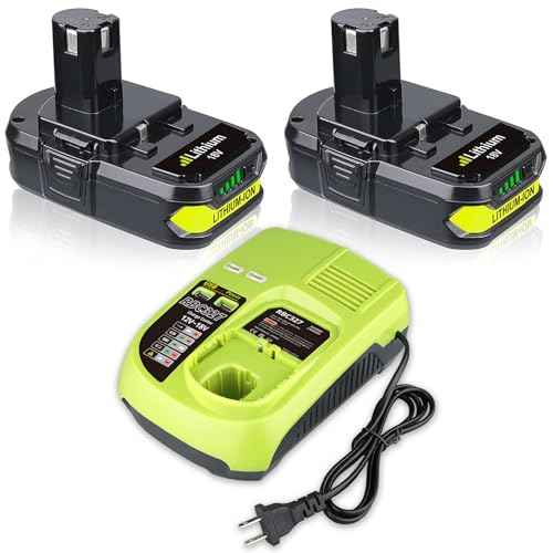 3.6Ah 2Pack Lithium P102 Replacement for Ryobi 18V Battery and Charger Combo Compatible with Ryobi Battery and Charger P117B with Dual USB P102 P103 P189 P190 P109 P122 Cordless Tool Batteries