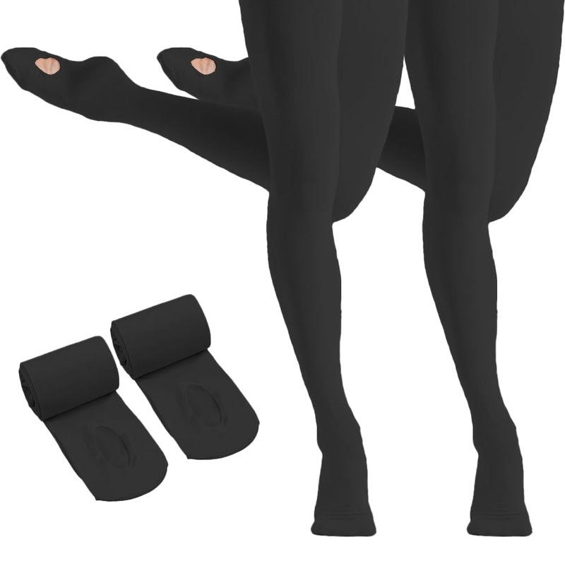 HETH Ballet Tights for Girls - Ultra Soft Dance Tights Convertible Black Tight (Toddler/Kids,Large,2pcs)