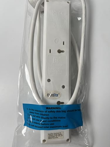 ExtraStar 4 Way Extension Lead with Surge Protection, 13A/250V~ Multi Sockets Power Strips, 3120W Fused UK Plug Wall Mounted Power Socket with 1M Extension Cord-White
