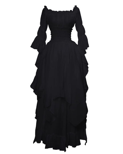 LTAKK Renaissance Dress Medieval Costume Victorian Dresses Women Peasant Gothic Fairy Witch Wedding Under Dress, Black, XXL/3XL