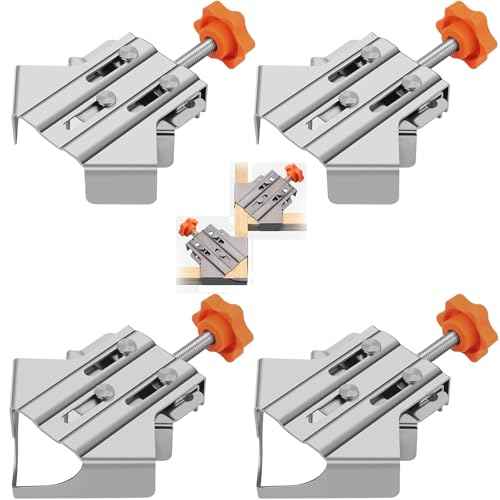 90 Degree Right Angle Clamp for Woodworking,Multipurpose Stainless Steel T-shaped Clamp,Single Handle 90 Degree Corner Clamping Tool with Adjustable Swing Jaw, Gifts for Men Dad (2Open+2Closed)