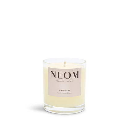 Neom Happiness Scented Candle, 1 Wick | Essential Oil Aromatherapy Candle | Neroli, Mimosa & Lemon | Scent to Make You Happy,White,185 g (Pack of 1),1101170