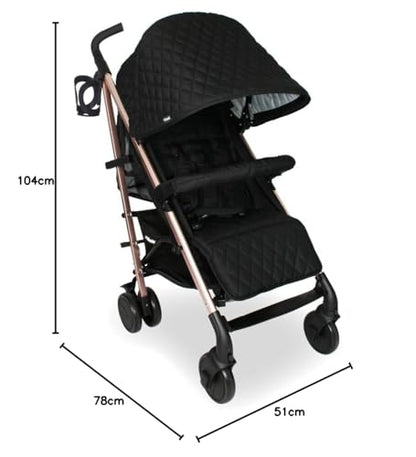 My Babiie MB51 Stroller – from Birth to 4 Years (22kg), Lightweight, Umbrella Fold, Travel Buggy for Toddlers, Pushchair Includes Footmuff, Cup Holder, Rain Cover - Black Quilted