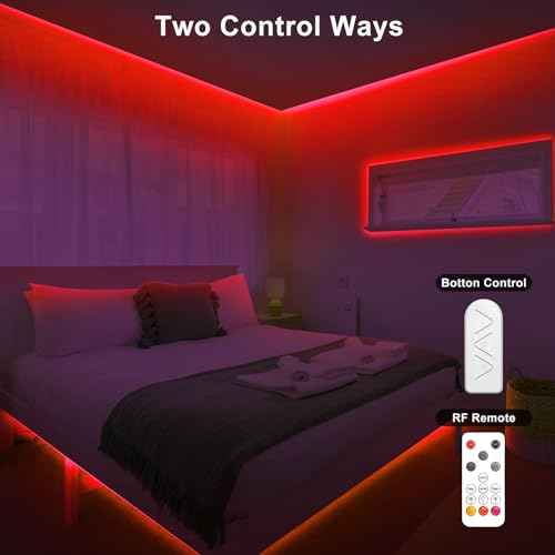 32.8ft Red COB Led Strip Lights with RF Remote, Dimmable Bright Dotless Adhesive Indoor Led COB Light Strip for Cabinet, Painting, Room, Bed