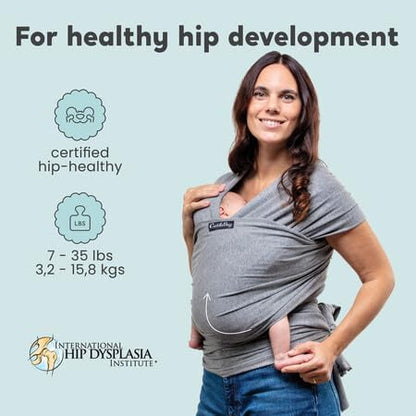 Baby Wrap - Best Baby Carrier by CuddleBug - Available in 9 Colors | 4-in1 Ring Sling: Baby Sling Wrap, Post Postpartum Belt, Nursing Cover, Baby Carrier Wrap | Great Infant Carrier (Grey)