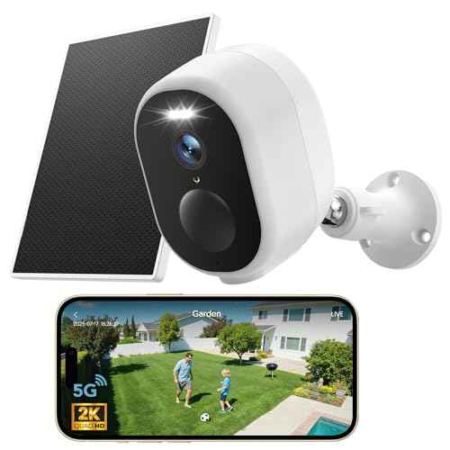GNCC Solar Cameras for Home Security, 2K HD Security Cameras Wireless Outdoor, Battery Powered Outdoor Camera, Color Night Vision, PIR Detection, Alarm, IP65 Waterproof, 2-Way Talk, 5G & 2.4Ghz WiFi