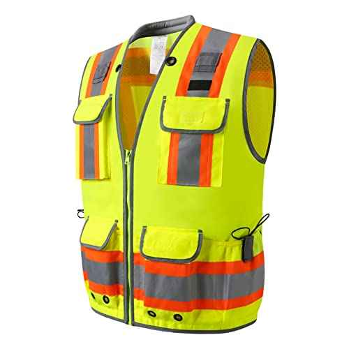 UNINOVA Surveyor Safety Vest Reflective for Men,Class 2 Heavy Duty Safety Vests Reflective with Pockets and Zipper