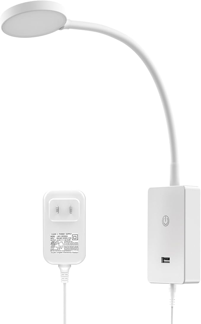 Touch Dimmable LED Bedside Wall Mounted Reading Lamp for Bedroom Nightstand, 4 Brightness Levels (100%- 70%- 35%- 15%), 120° Wide Angle Neutral White Lighting, with 5V2A USB Output Port