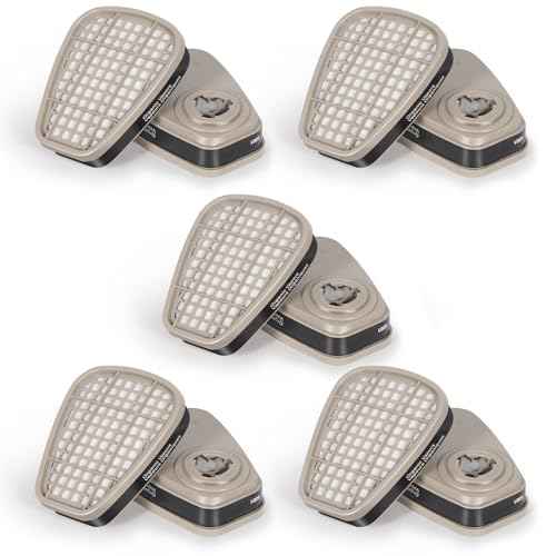 6001 Filter Cartridges for Respirator, 5 Pairs Activated Carbon Cartridges for Resin Chemicals Organic Gases Dust, Replacement 6200/6000/6502/6800/7000/FF402 Series Paint Respirator Mask Filters