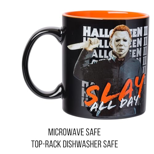 Silver Buffalo Halloween II Slay All Day Scary Ceramic Mug with Sculpted Handle, 20 Ounces