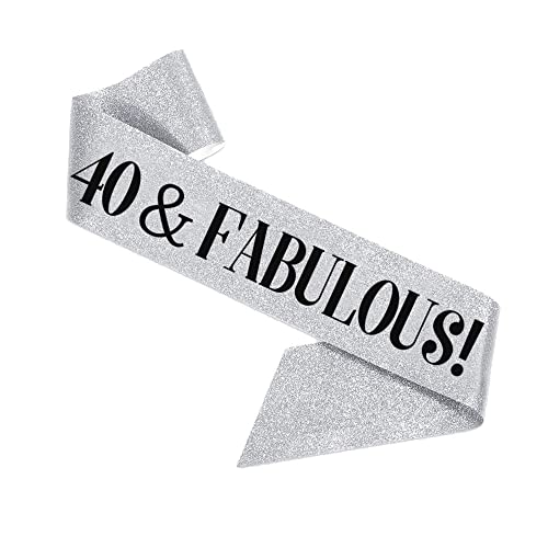 40th Birthday Sash - Silver Glitter 40 Birthday Sash; "40 & Fabulous" sash; 40th Birthday Decorations Women; 40 and Fabulous Decorations; 40th Birthday Sash for Women; 40th Birthday Sash for Men