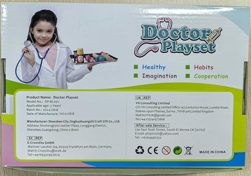 EFO SHM Kids Doctor Sets Role Play Toys Dentist Doctor's Case Children's Medical Wooden Toy with Real Stethoscope Doctor's Coat for Boys Girls
