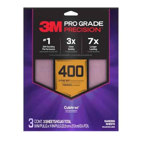 3M SHR400-PGP-3T Pro Grade Precision Faster Sanding, Sanding Sheets, 400-Grit Extra-Fine, 9" x 11", 3-Pack