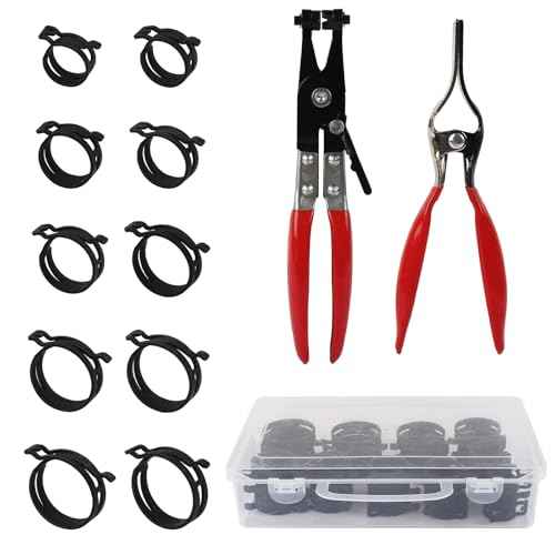 42Pcs 24-46mm Spring Hose Clamps With Swivel Flat Hose Clamp Plier Hose Removal Pliers Assortment kits -10 Large Sizes Fuel Line Clamps Made of Chrome Vanadium Steel