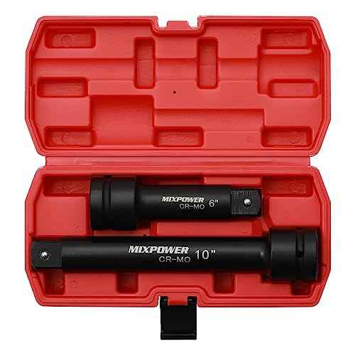 MIXPOWER 1" Drive by 6", 10" Impact Socket Extension Bar, Chrome Molybdenum Steel, 6", 10" ext. bar.