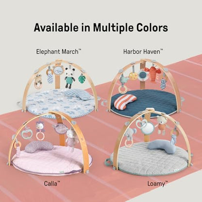 Ingenuity, Cosy Spot Reversible Duvet Activity Gym and Padded Play Mat with Wooden Removable Toy Bar, 6 Detachable Toys, Foldable for Easy Transport, Neutral Design - Loamy, Ages Newborn +
