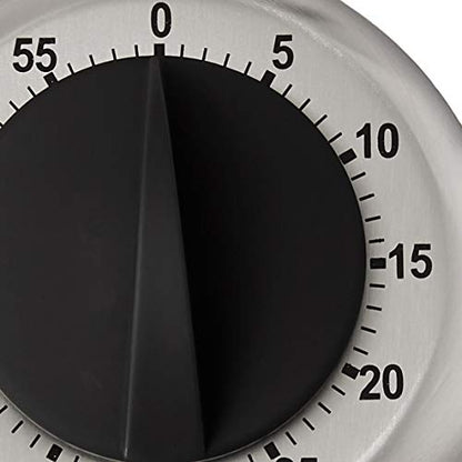 CDN Compact 60-Minute Mechanical Timer | Easy-to-Read 2.5” Dial | Loud 3-Second Alarm | Ideal for Cooking or Baking | Countertop or Wall Mountable | Silver Finish | MT1