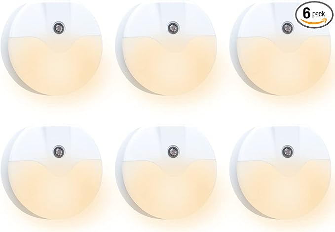AULTRA Night Light LED Round Night Lights Plug Into Wall - Dusk to Dawn Sensor Activated, Automated On & Off, Used for Kitchen, Bathroom, Home Improvement, Bedroom 6-Pack